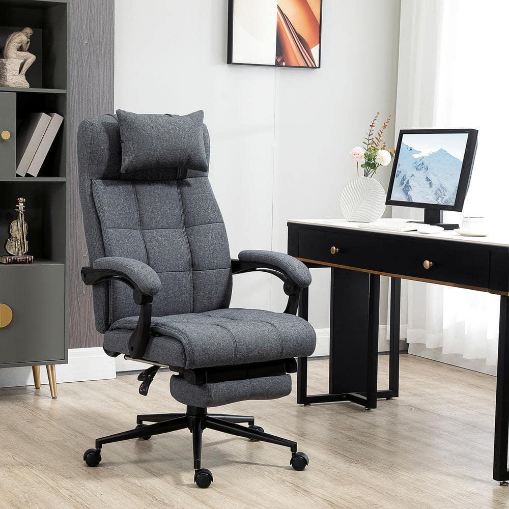 Vinsetto Executive Linen-Feel Fabric Office Chair High Back Swivel Task Chair with Upholstered Retractable Footrest, Headrest and Padded Armrest, Dark Grey
