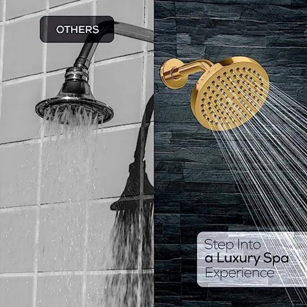 SparkPod 6" Rain Shower Head with 6" Shower Arm - High Pressure Rain - Luxury Modern Look - No Hassle Tool-less 1-Min Installation - Water Saving Shower Head - Luxury Spa Experience (Egyptian Gold)