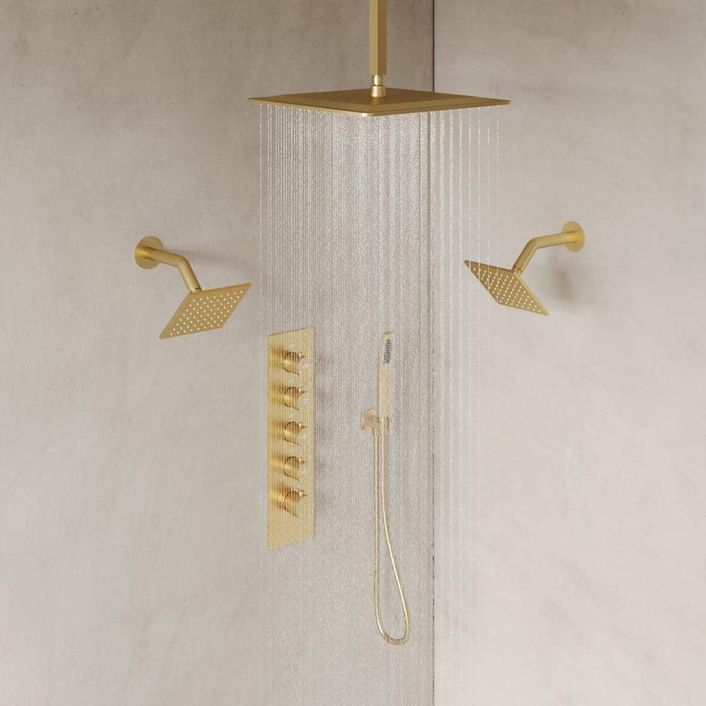 Thermostatic Shower Faucet 16" High-Pressure Triple Showerheads with Rough-In Valve