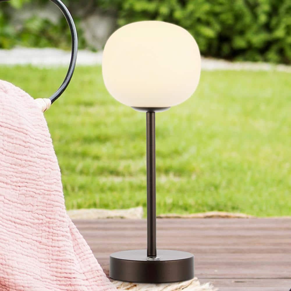 JONATHAN Y Natalia 12.25" Modern Farmhouse Iron Rechargeable Integrated Portable LED Table Lamp, Oil Rubbed Bronze/White