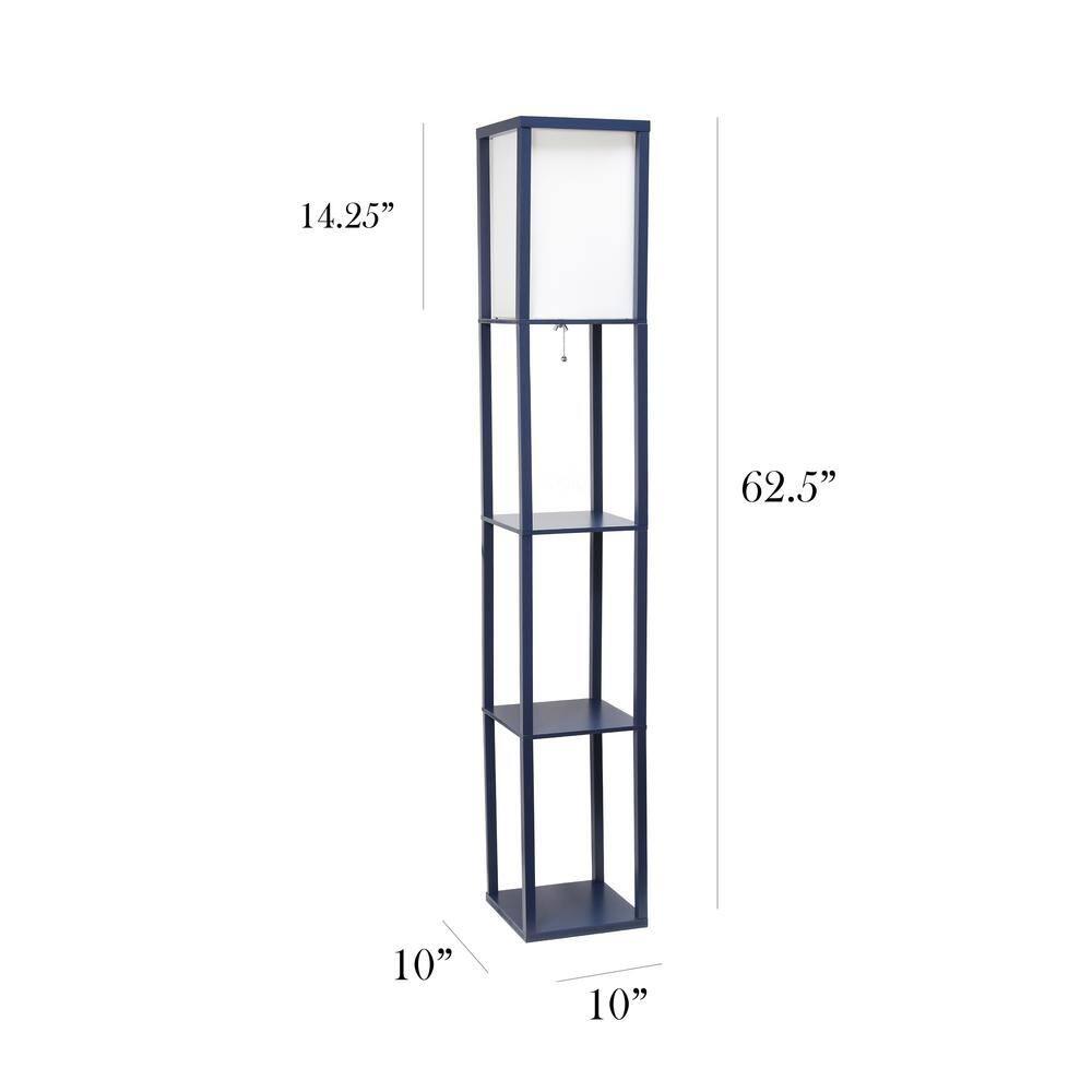 Simple Designs Floor Lamp Etagere Organizer Storage Shelf with Linen Shade, Navy