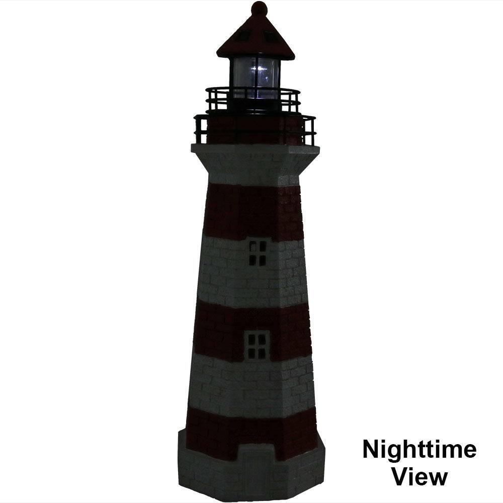 Longshore Tides Caudillo Striped Resin Solar Resin Outdoor LED Lighthouse Statue