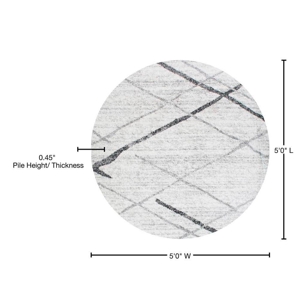 Nuloom 5 Round Thigpen Contemporary Indoor Area Rug, Grey, Abstract Lines, Non-Slip Backing, Stain Resistant, BedroomLiving Room, Kitchen,