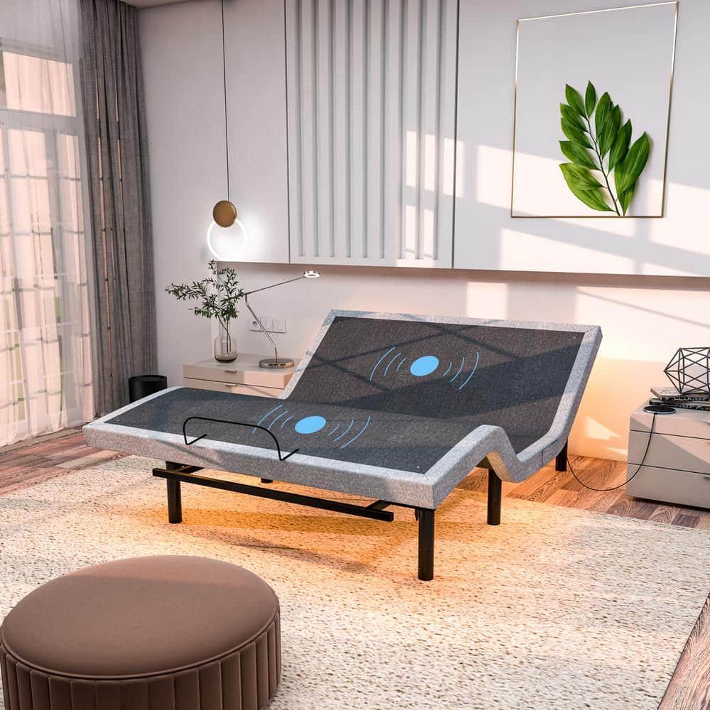 Renanim Adjustable Gray Bed Frame with Dual Massage and USB Ports