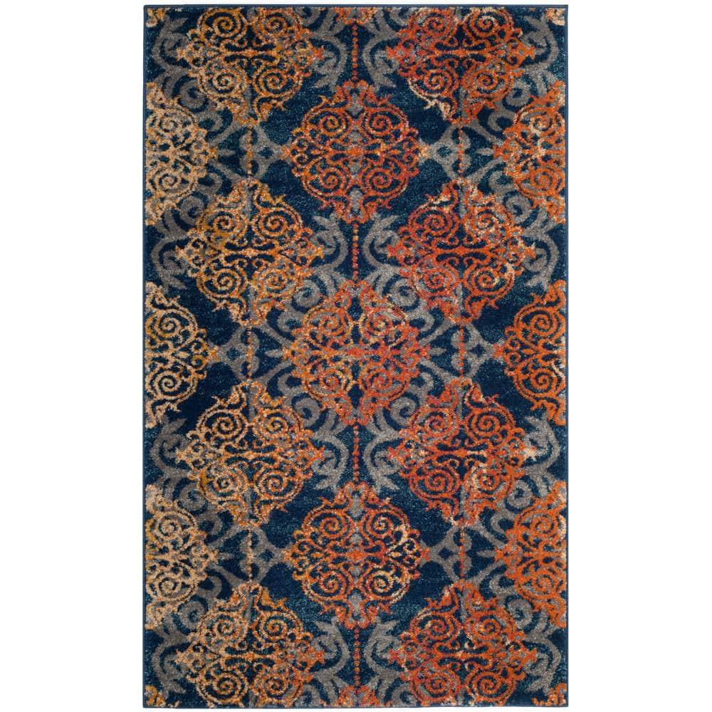 Evoke EVK230 Power Loomed Indoor Accent Rug - Blue/Orange - 3'x5' - Safavieh