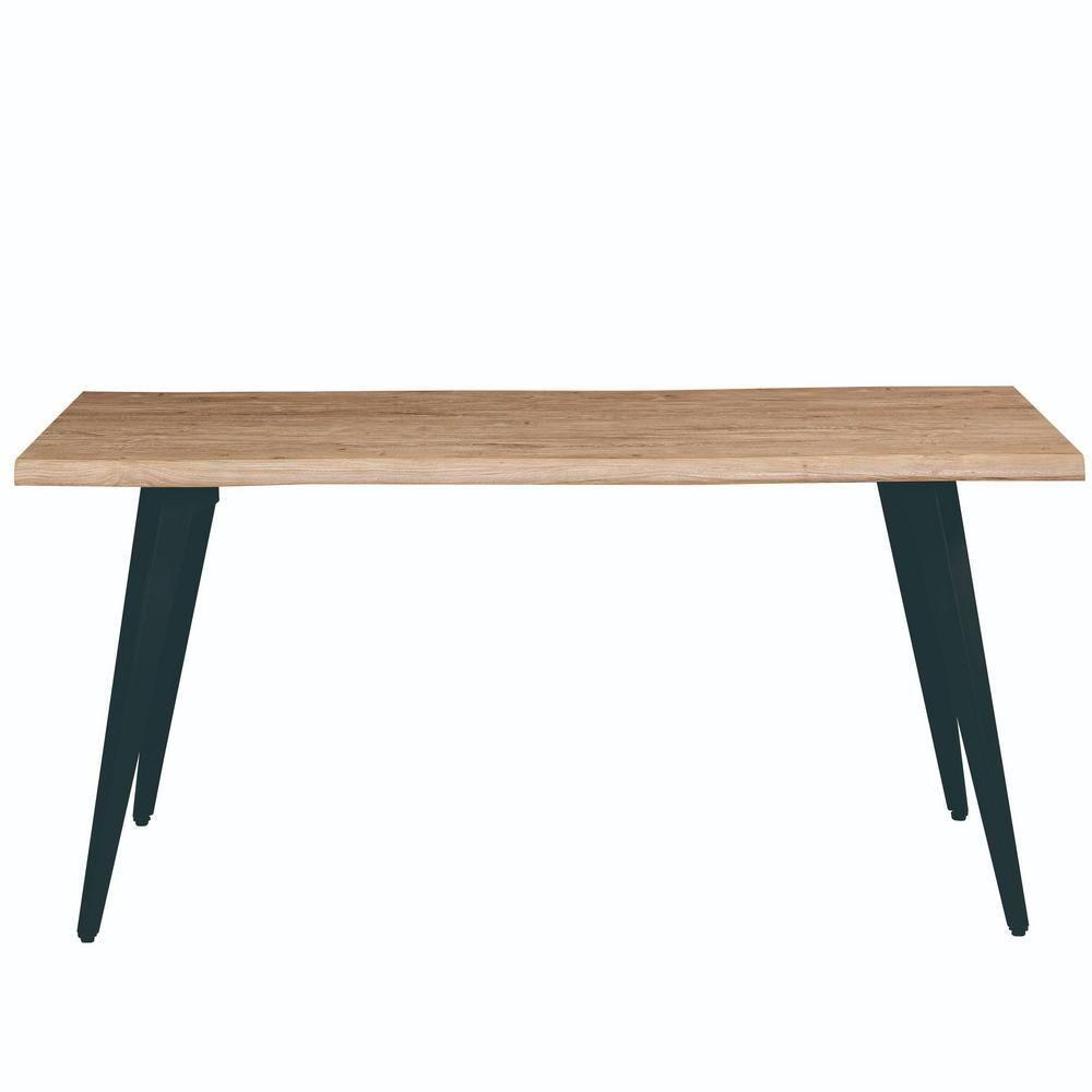 LeisureMod Ravenna Single Modern 63" Rectangular Dining Table with Wavy Edge Wood Top and Metal Legs