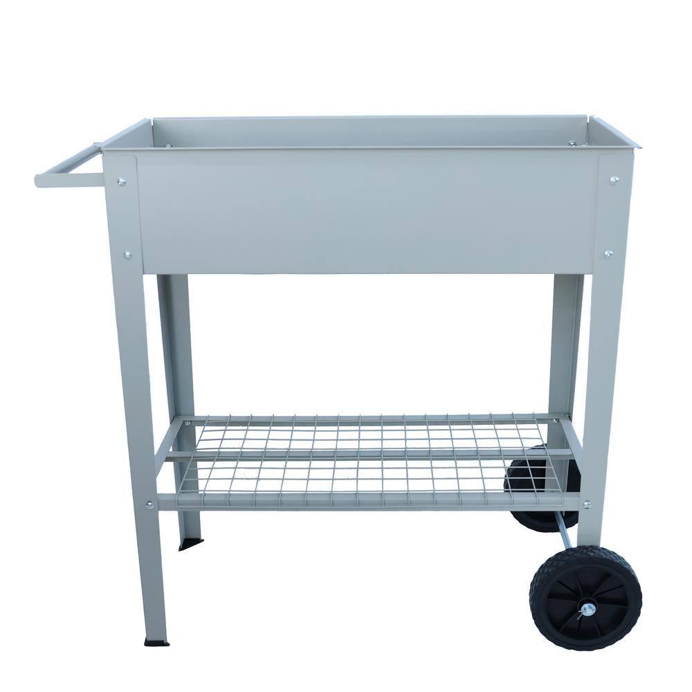 Gray Metal Mobile Raised Garden Bed Cart with Wheels