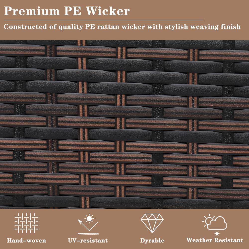 Brown Wicker Outdoor Storage Bench with Metal Frame