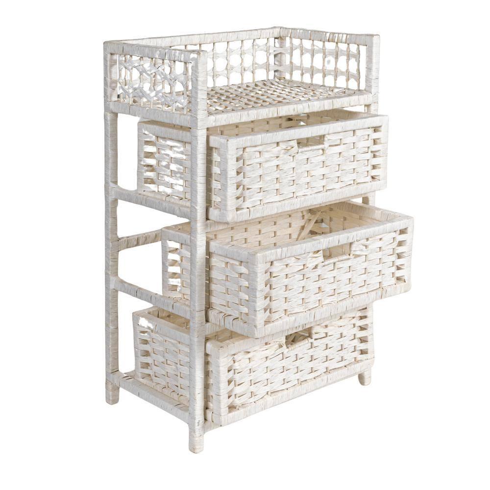Household Essentials 3-Drawer Dresser with Top Shelf and Cutout Handles, White