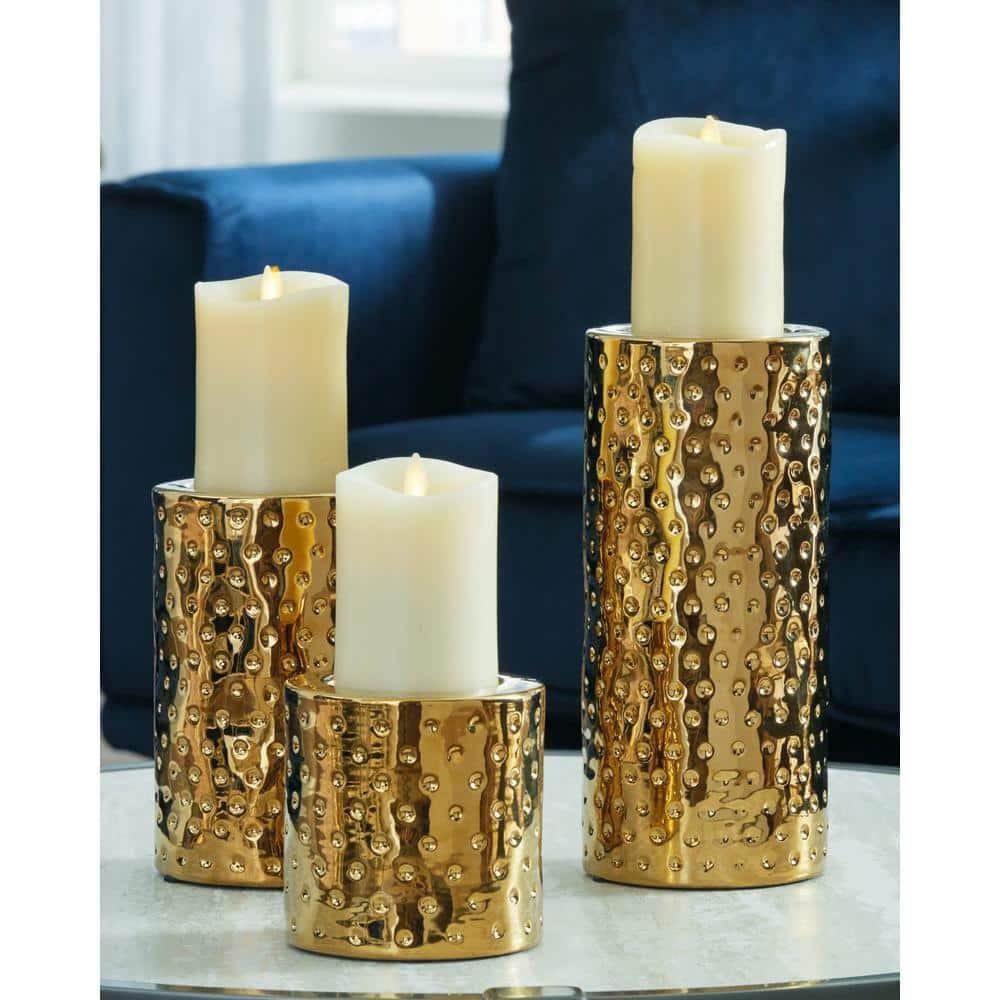 Signature Design by Ashley Contemporary Marisa Candle Holder (Set of 3)  Gold Finish