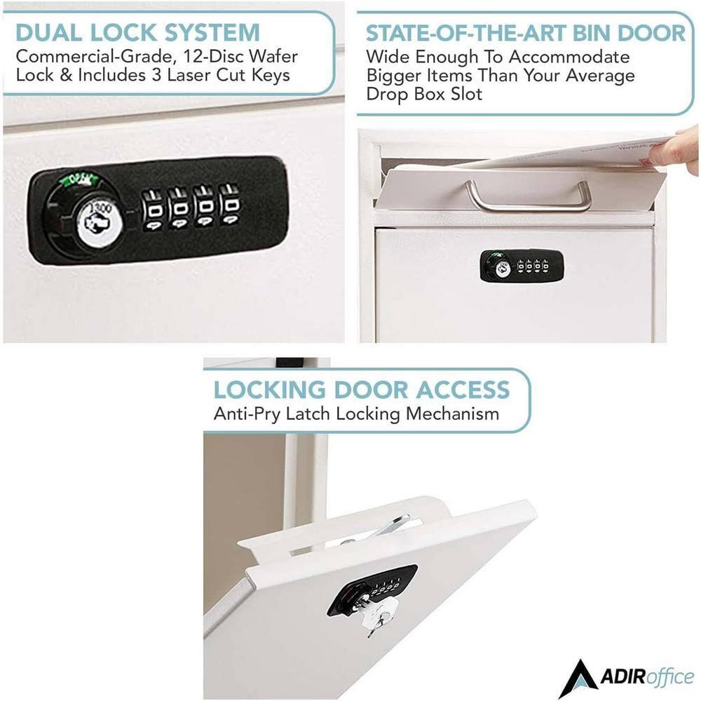 AdirOffice Wall-Mount Secure Drop Box Mailbox with Key and Combination Locking System