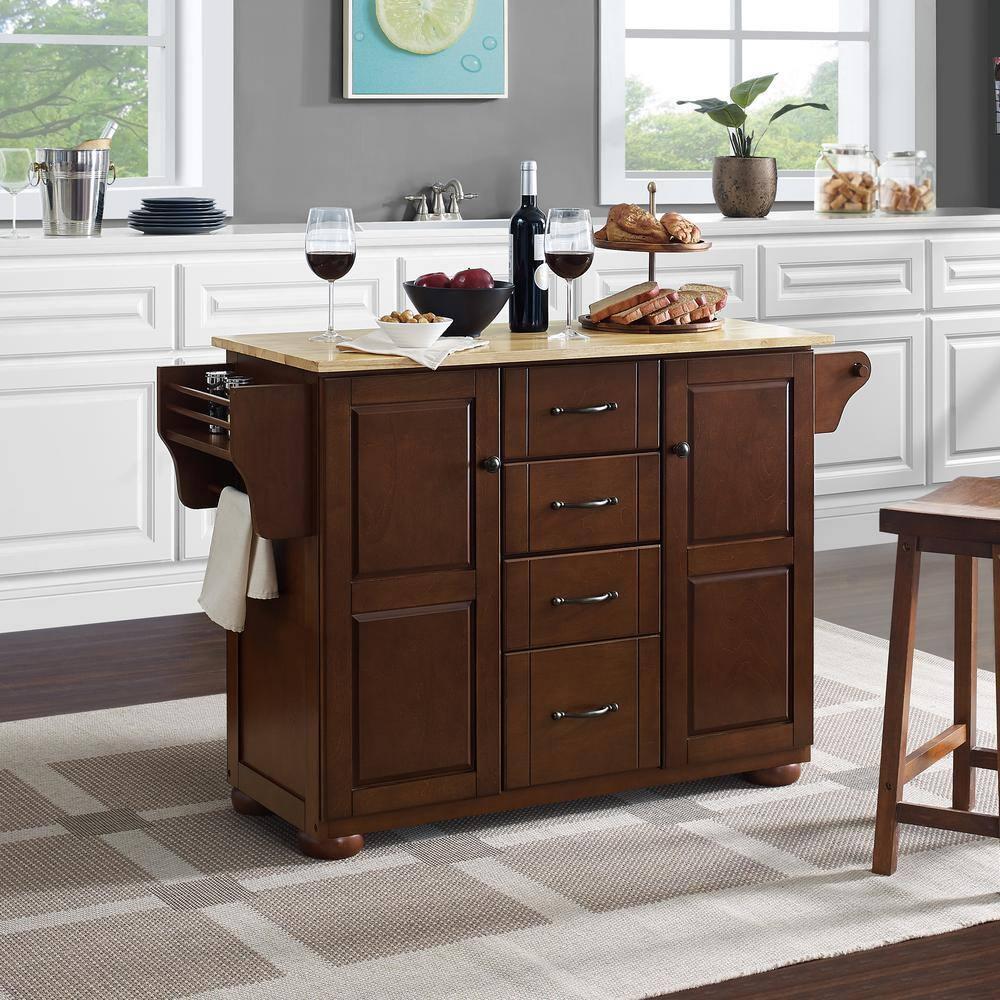Crosley Eleanor Natural Wood Top Kitchen Island in Mahogany