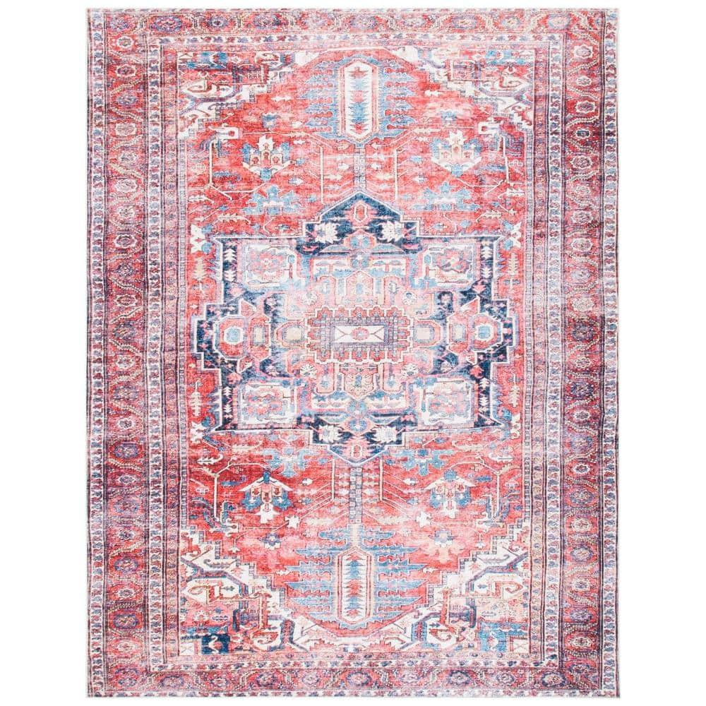 SAFAVIEH Serapi Doncho Traditional Machine Washable Area Rug, Red/Navy, 10' x 14'