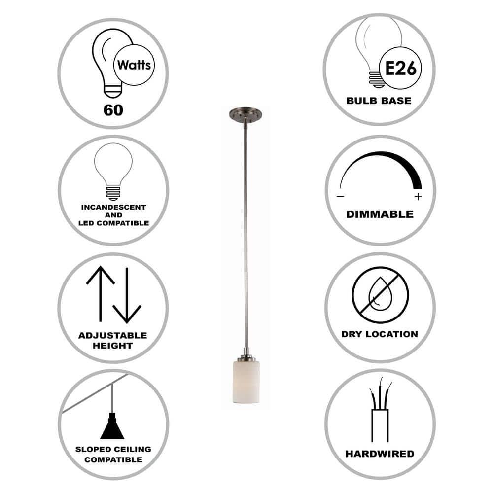 Bel Air Lighting Mod Pod 1-Light Brushed Nickel Hanging Mini Pendant Light Fixture with Frosted Glass Cylinder Shade