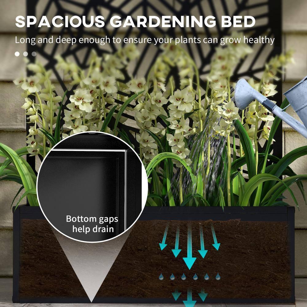 Outsunny Planter Box and Outdoor Privacy Screen, Wall-Mounted or Freestanding for Garden, Patio, Pool, Hot Tub, Black