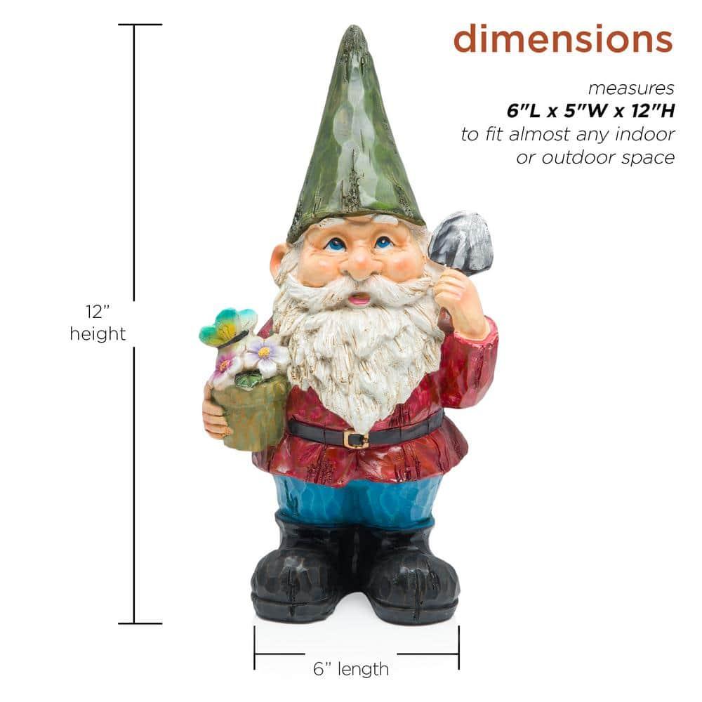 12" Polyresin Gnome With Flower Pot Statue - Alpine Corporation: Outdoor Decorative Sculpture for Patio & Garden