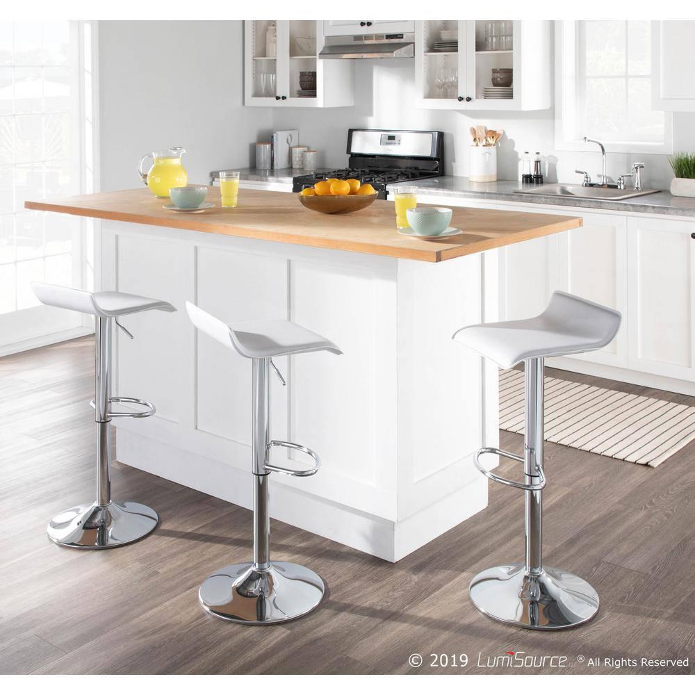 Set of 2 Ale Contemporary Adjustable Barstool White - Lumisource: Chrome-Plated, Swivel, Low Back