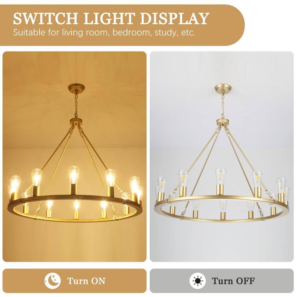 Mercer41 12 - Light Dimmable Wagon Wheel Chandelier With Clear Lampshade