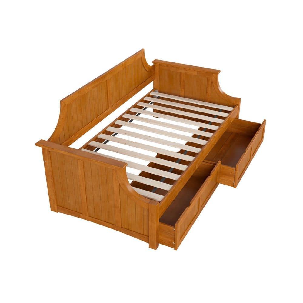 AFI Cambridge Wood Twin Size Daybed Frame with 2 Storage Drawers, Light Toffee