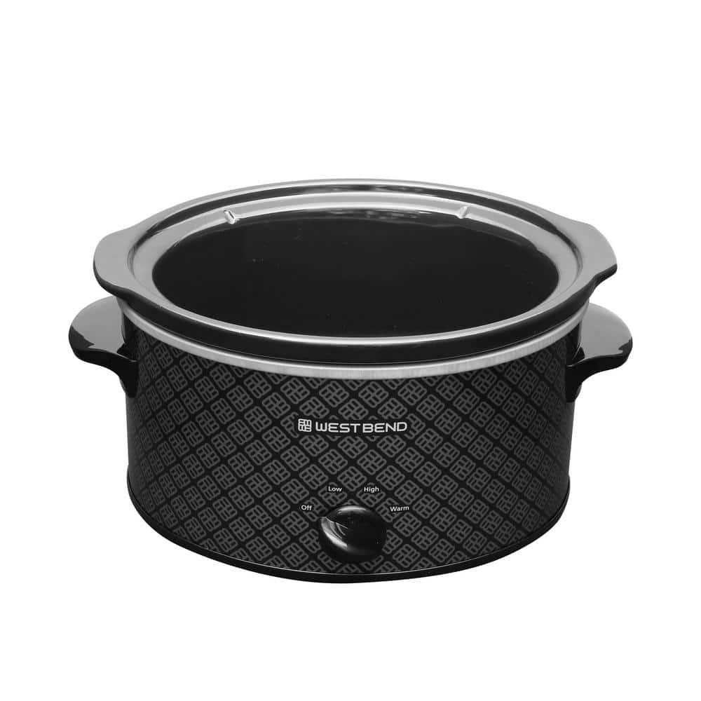 West Bend Slow Cooker 4-Quart Manual Crockery Style with Oval Ceramic Crockpot and Glass Lid, 210-Watts, Black