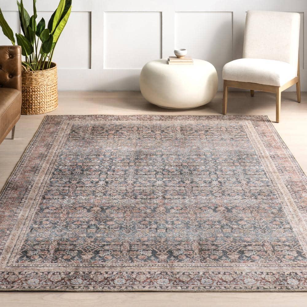 Nuloom Hillstone Collection Elfrieda Traditional Vintage Medallion Area Rug, 4' x 6', Light Beige