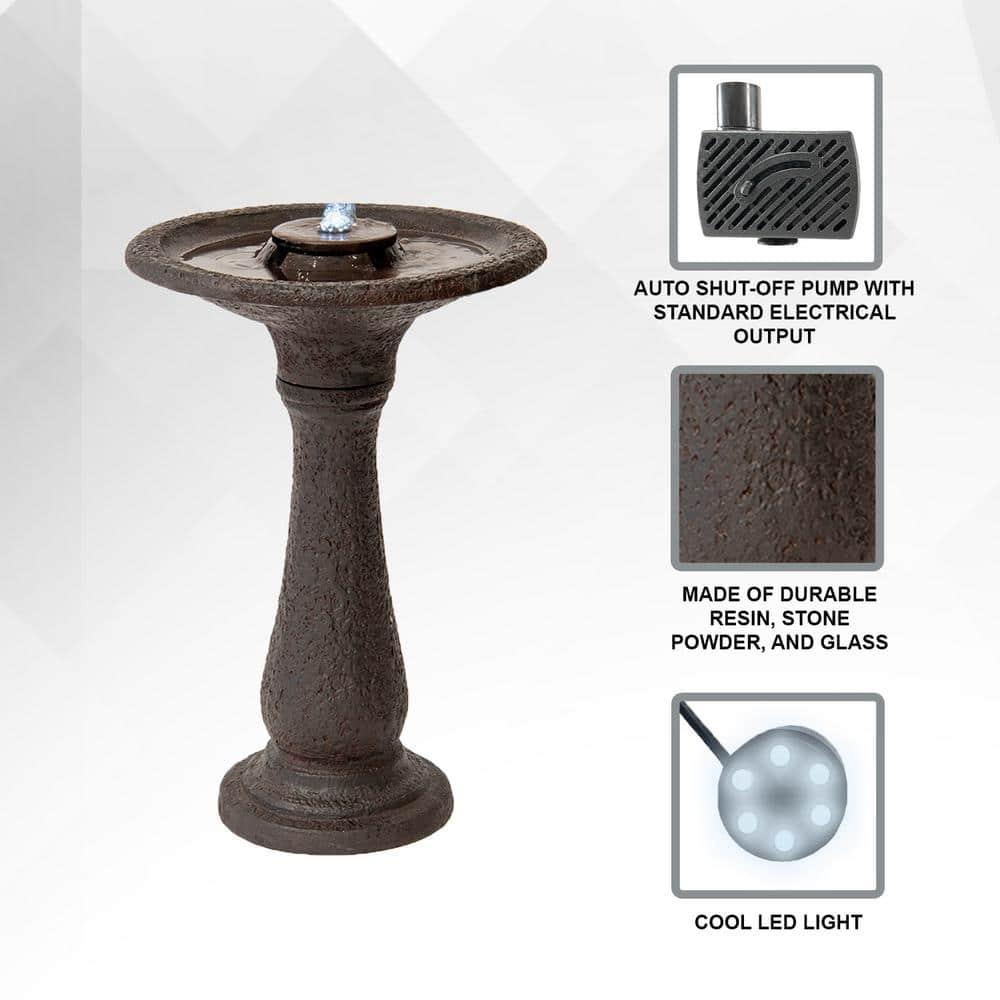 "X-Brand 23.43"" Tiered Resin Birdbath Garden Waterfall Fountain, Dark Brown"