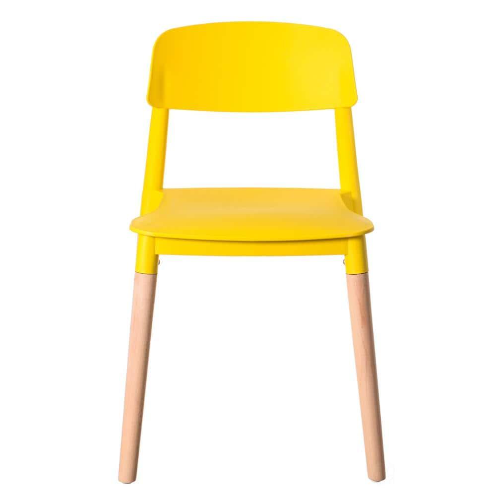 Fabulaxe Plastic Dining Chair Open Back with Beech Wood Legs, Yellow
