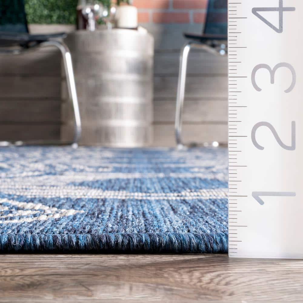 nuLOOM 10' x 12' Outdoor Geometric Area Rug, Stain Resistant, Weather Resistant, High Traffic, Patio, Balcony, Outside, Ranya Blue