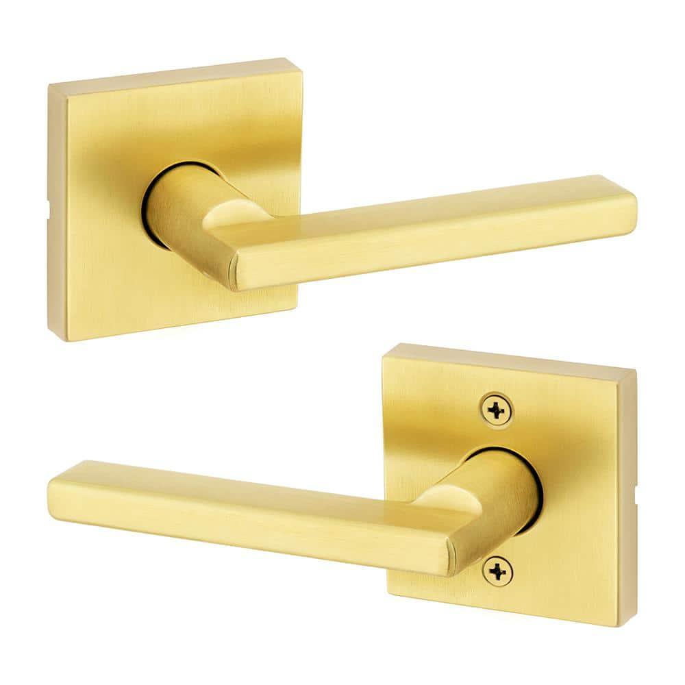 Kwikset Halifax Interior Passage Door Handle, Lever For Closet and Hallway Doors, Reversible Non-Locking Handle Lever, Satin Brass, with Microban Protection