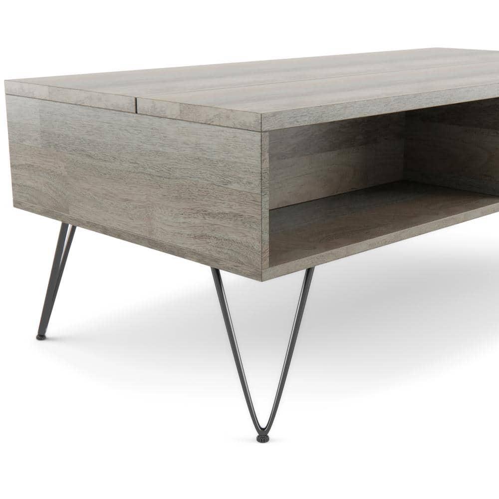 Hunter 48"W Solid Wood Industrial Lift Top Coffee Table with Hidden Storage and Metal Hairpin Legs