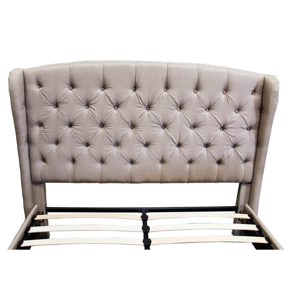 Best Master Frances Solid Wood/Fabric Upholstery East King Platform Bed - Beige