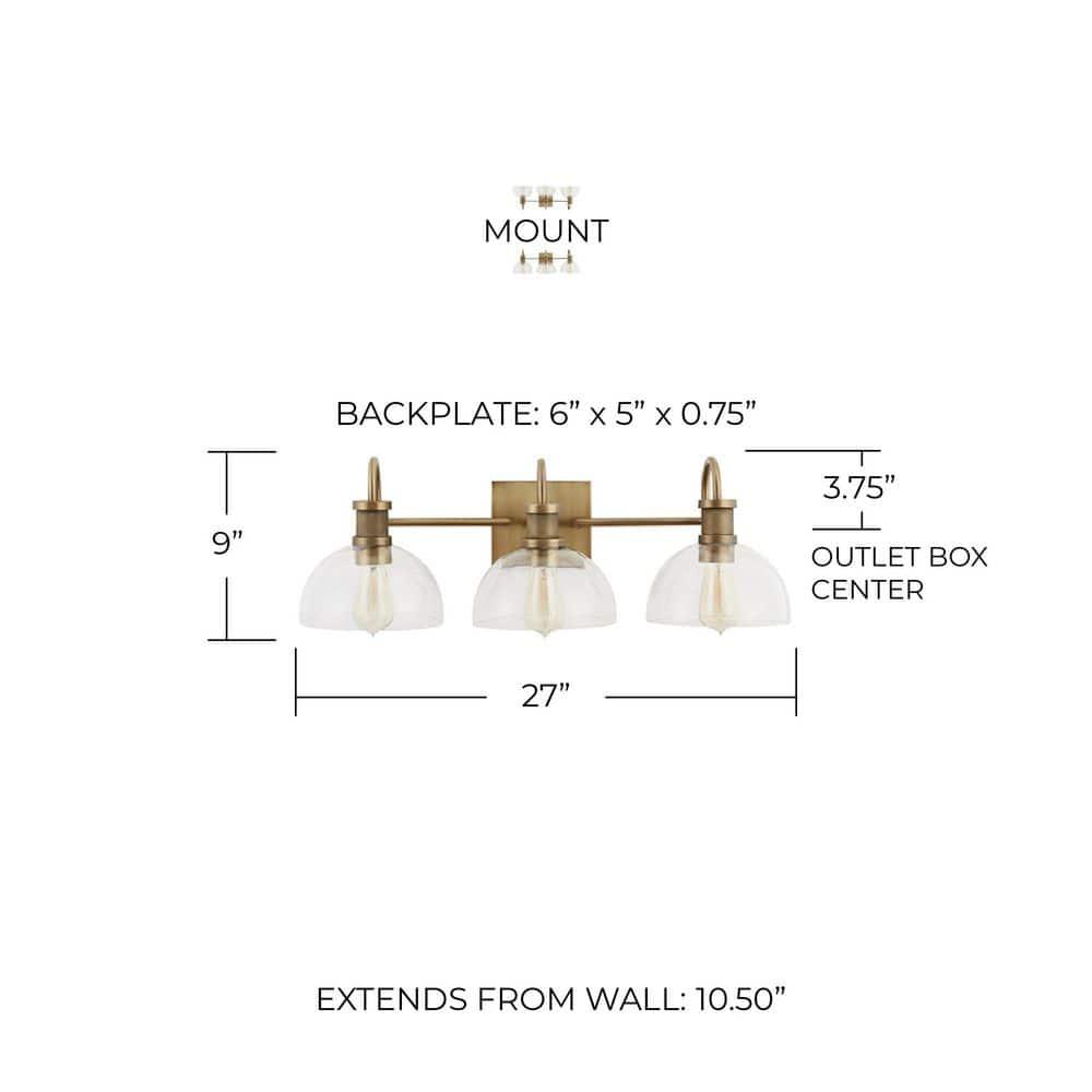 Capital Lighting Cassidy 3 - Light Vanity in  Aged Brass