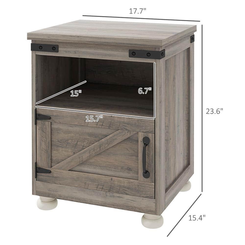 HOMCOM Small Side Table, Farmhouse End Table with Open Shelf and Cupboard, Modern Sofa Table with Wood Legs for Living Room, Gray
