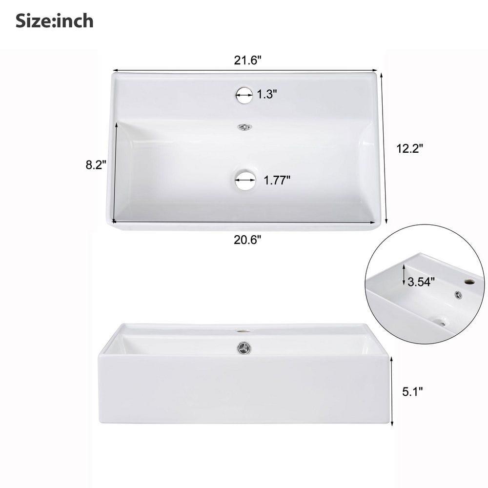 White Ceramic Rectangular Bathroom Sink with Anti-Spill Hole