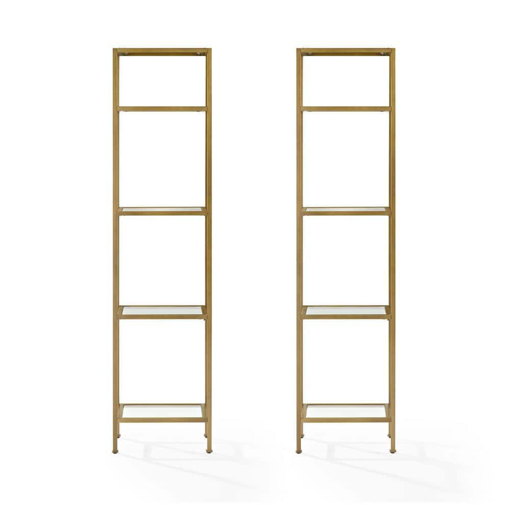 73" 2pc Aimee Narrow Etagere Set Gold - Crosley: Tempered Glass Shelves, Steel Frame, 4-Tier Storage