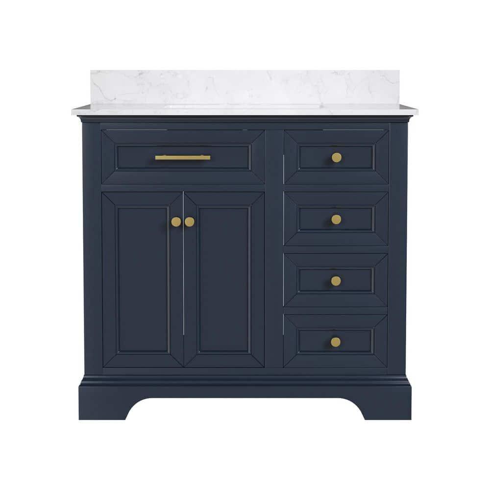 DeerValley Heritage 36'' Fully Assembled Single Bathroom Vanity with Backsplash, 3 Colors Available White/ Navy Blue/ Gray