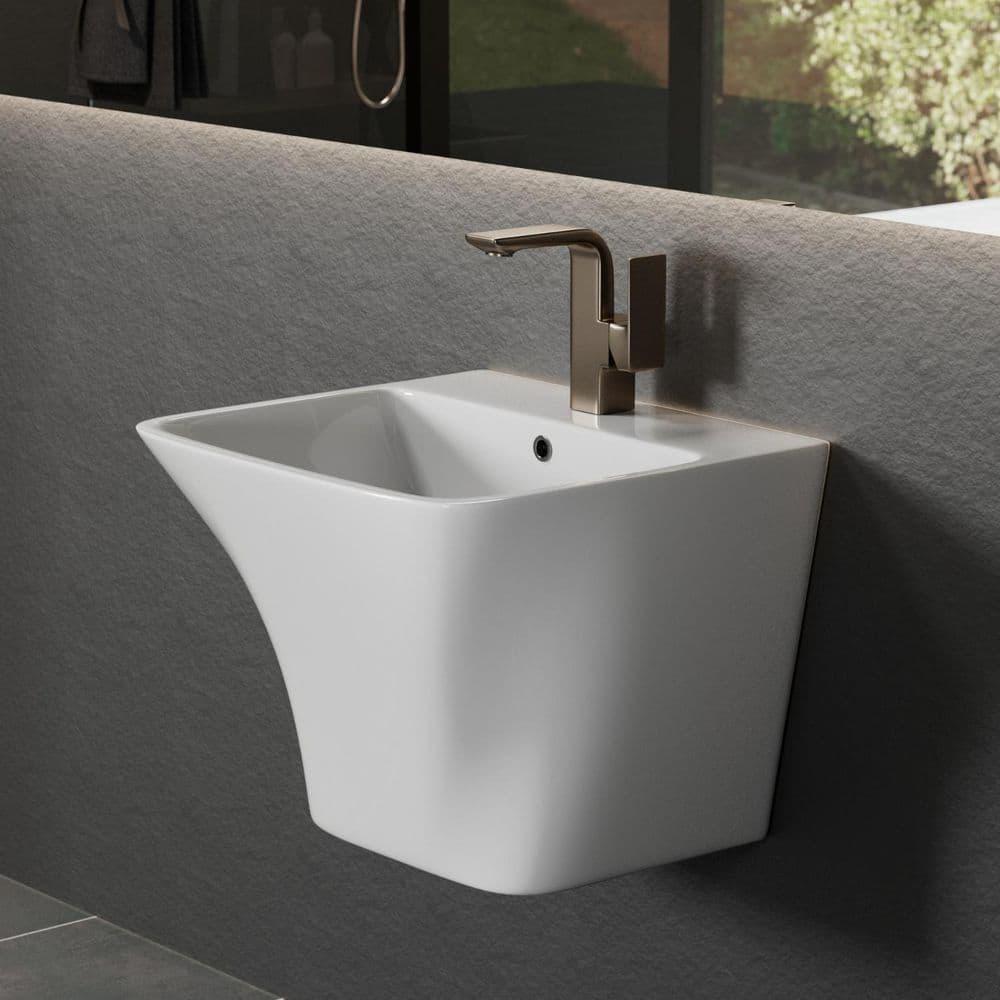 Los Flexi Wall Mount Sink with Overflow, Modern Floating Bathroom Vessel Sink, Single Faucet Hole, Pop-up Drain Included