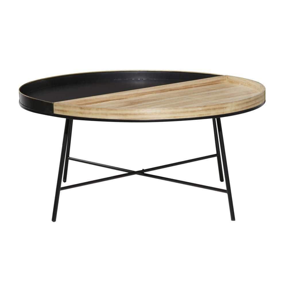 DecMode 38" x 18" Black Metal Split Coffee Table, 1-Piece