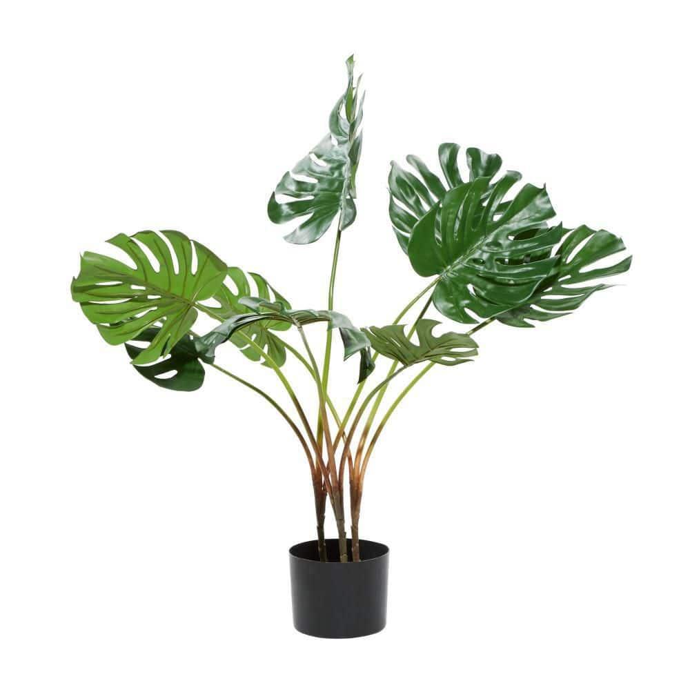 DecMode 29" Artificial Monstera Plant in Realistic Leaves and Black Plastic Pot