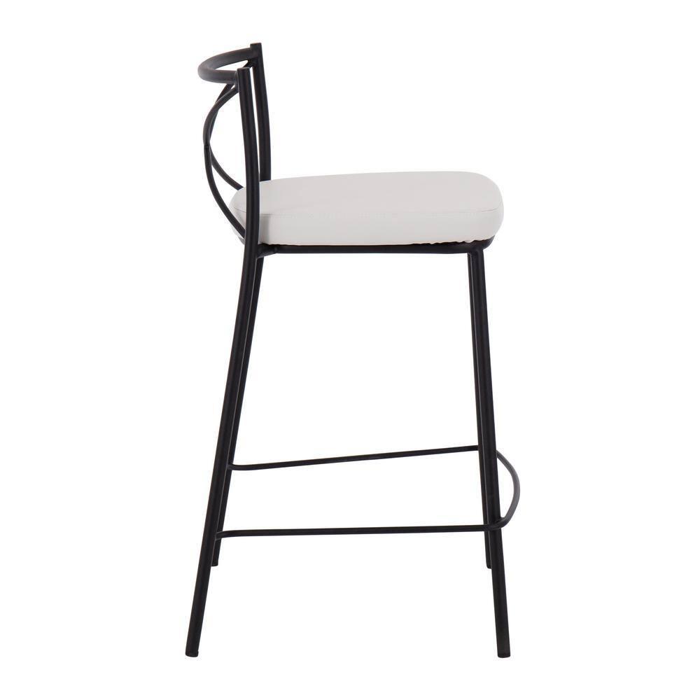 Modern Charlotte 25" Contemporary Fixed-Height Counter Stool In Black Metal And White Faux Leather - Set Of 2