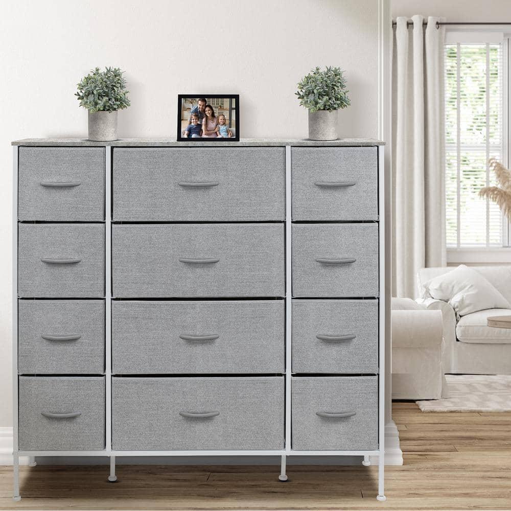 Sorbus Dresser with 12 Drawers - Chest Organizer Unit with Steel Frame Wood Top and handle - Large Dresser for Bedroom, Hallway, Nursery & etc - Grey