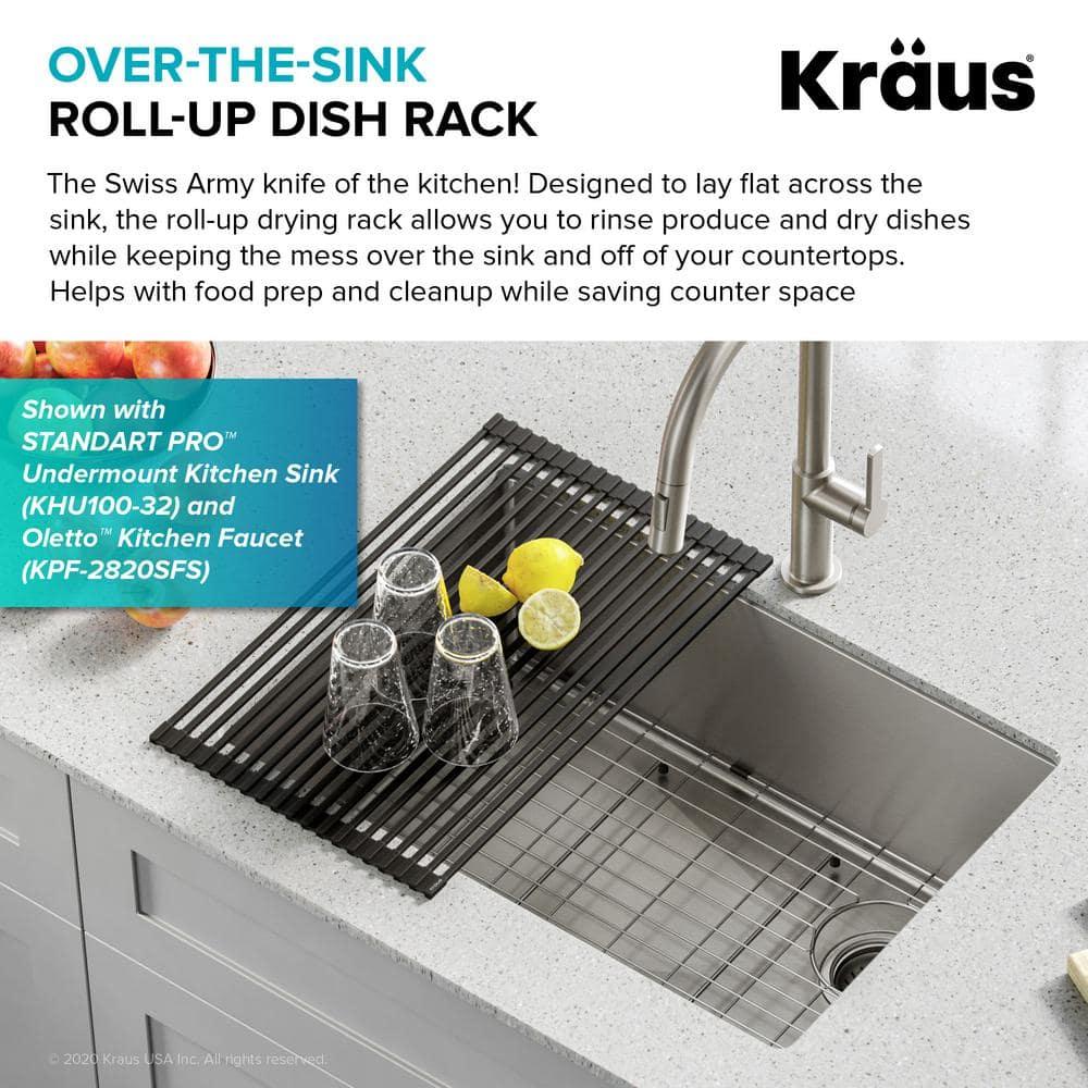 Jet Black Stainless Steel Foldable Over-Sink Dish Drying Rack