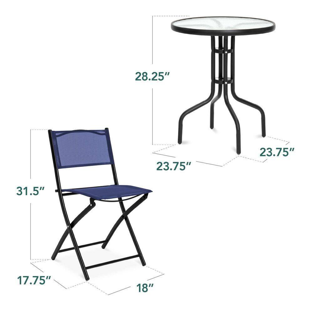 George Oliver 3-Piece Patio Bistro Dining Furniture Set W/ Glass Tabletop, Folding Chairs