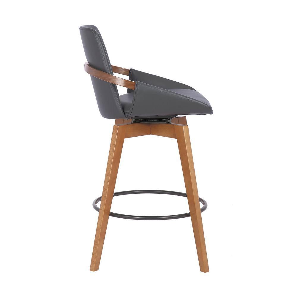 26" Baylor Faux Leather Wood Swivel Counter Height Barstool Gray/Walnut - Armen Living