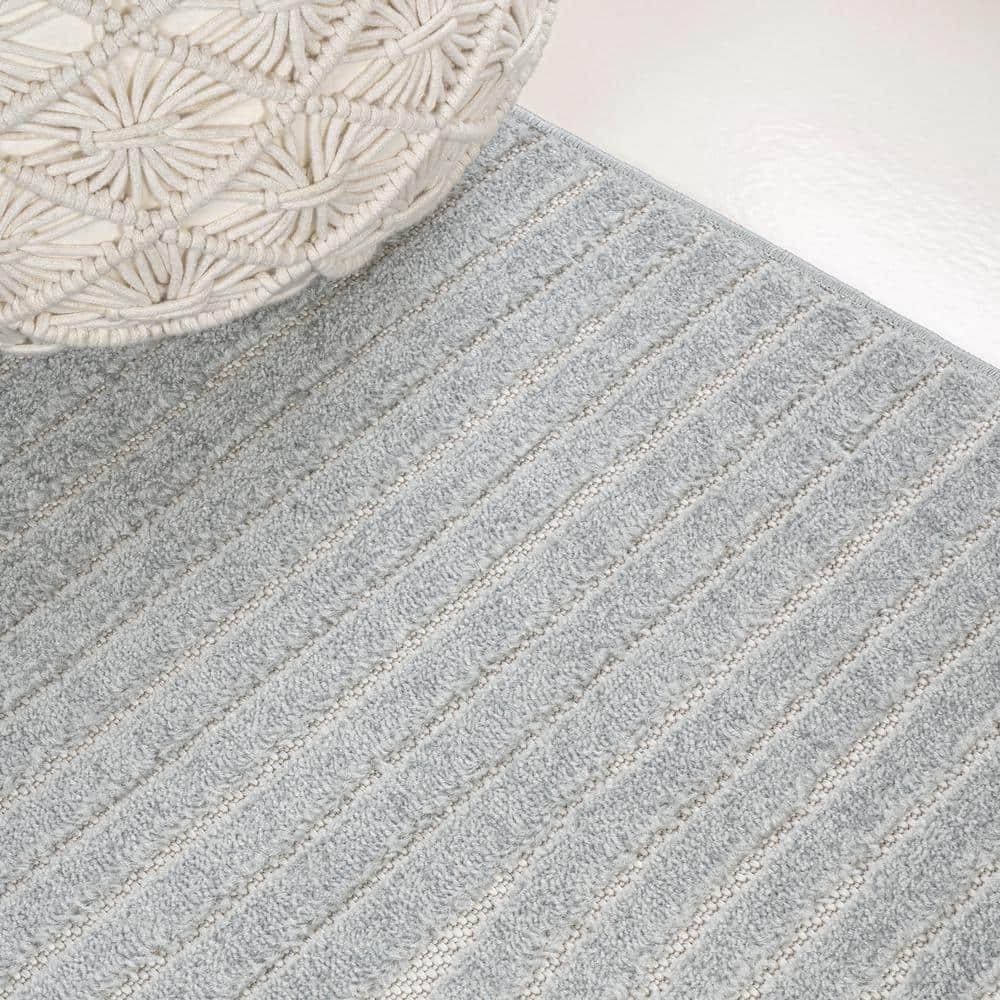 JONATHAN Y Hallie High-Low Minimalist Curve Geometric Light Blue/Cream 5 ft. x 8 ft. Indoor/Outdoor Area Rug