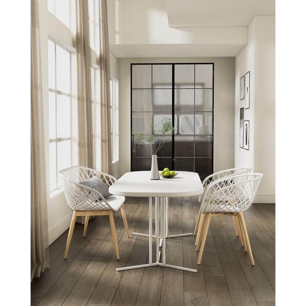 Set of 2 Kurv Chair White - Jamesdar: Mid-Century Modern Armchairs, Steel Legs, Non-Upholstered