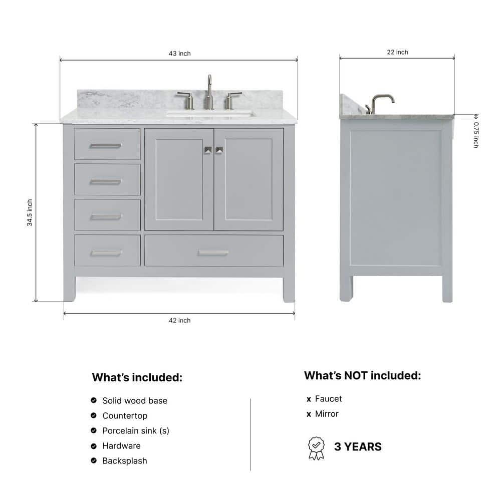Ariel A043srcw2rvo Cambridge 43" Free Standing Single Basin Vanity Set - Grey