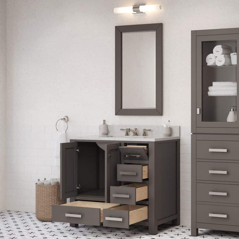 Madison 36 in. W x 21.5 in. D x 34 in. H Single Sink Bath Vanity in Cashmere Grey with Carrara White Marble Top