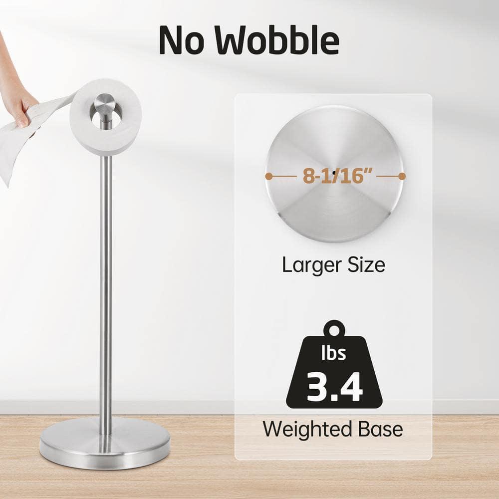 Brushed Steel Freestanding Toilet Paper Holder with Heavy Base