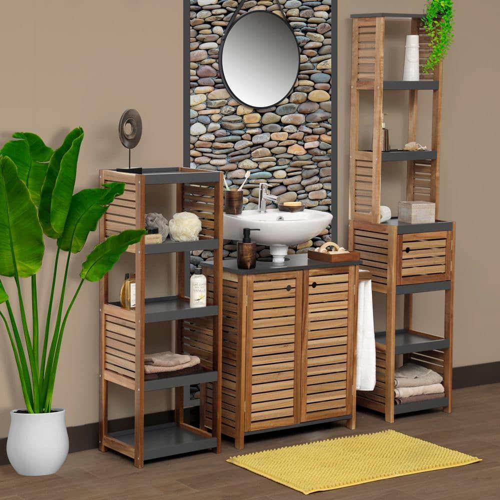 Evideco Brown and Gray Under Sink Cabinet with U-Shaped Cut-Out, Double Vented Doors, Towel Holder - Elements Collection